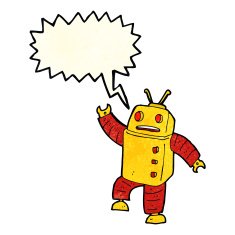 cartoon robot with speech bubble N42