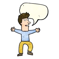 cartoon startled man with speech bubble N14