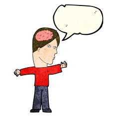 cartoon man with brain speech bubble N4