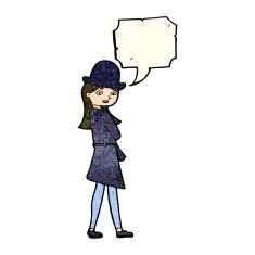 cartoon female spy with speech bubble N6