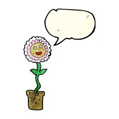 cartoon flower with face speech bubble N7