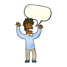 cartoon terrified man with speech bubble N54