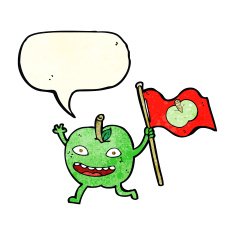 cartoon apple with flag speech bubble N3