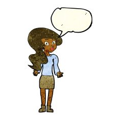 cartoon woman shrugging shoulders with speech bubble N122