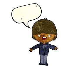cartoon happy boy with open arms speech bubble N6