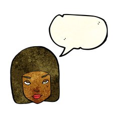 cartoon annoyed female face with speech bubble N3