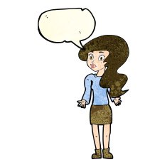 cartoon woman shrugging shoulders with speech bubble N123
