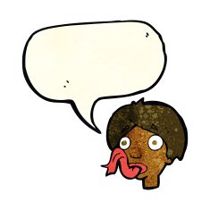 cartoon head sticking out tongue with speech bubble N3