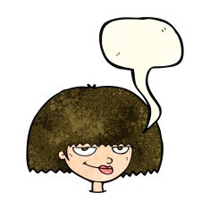 cartoon mean female face with speech bubble N4