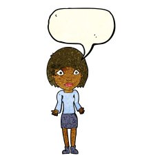 cartoon woman shrugging shoulders with speech bubble N125