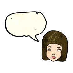 cartoon annoyed female face with speech bubble N4