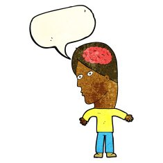 cartoon man with brain symbol speech bubble N5