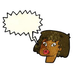 cartoon pretty female face with speech bubble N24