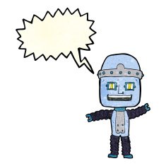cartoon waving robot with speech bubble N6