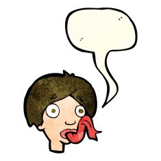 cartoon head sticking out tongue with speech bubble N4