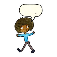 cartoon surprised man walking with speech bubble N2