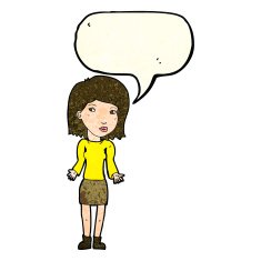 cartoon woman shrugging shoulders with speech bubble N126