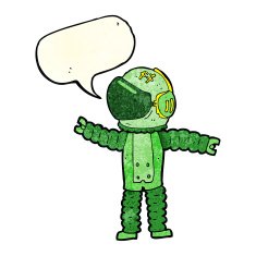 cartoon astronaut reaching with speech bubble N3