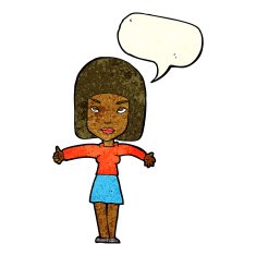 cartoon woman giving thumbs up symbol with speech bubble N16