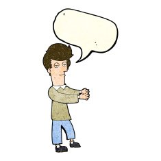 cartoon bored man showing the way with speech bubble N3