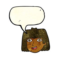 cartoon happy female face with speech bubble N42