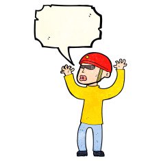 cartoon security man panicking with speech bubble N3