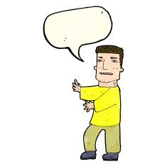 cartoon man gesturing with speech bubble N8
