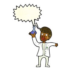 cartoon happy scientist with speech bubble N3
