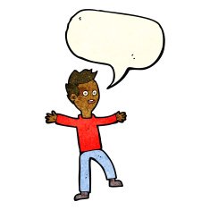 cartoon startled boy with speech bubble N9