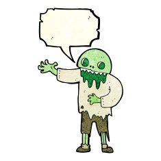 cartoon spooky zombie with speech bubble N3