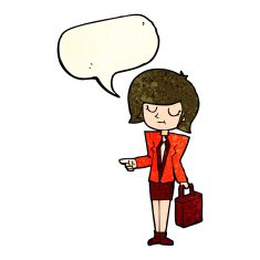 cartoon businesswoman pointing with speech bubble N4