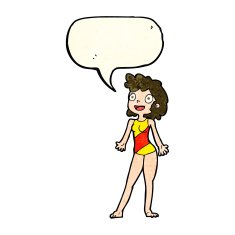 cartoon woman in swimming costume with speech bubble N4