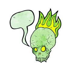 cartoon spooky skull with speech bubble N36