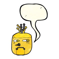 cartoon robot head with speech bubble N16