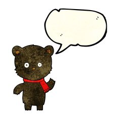 cartoon black bear waving with speech bubble N4
