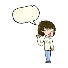 cartoon waving woman with speech bubble N49