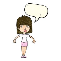 cartoon woman shrugging shoulders with speech bubble N128