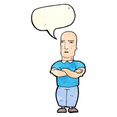 cartoon annoyed bald man with speech bubble N4