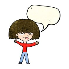 cartoon smug woman with speech bubble N5