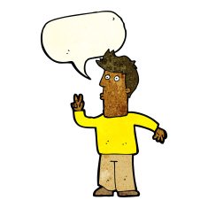 cartoon man giving peace sign with speech bubble N16