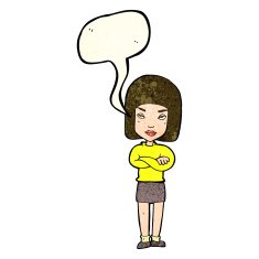 cartoon woman with crossed arms speech bubble N16
