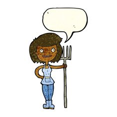 cartoon happy farmer girl with speech bubble N3