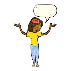 cartoon intelligent woman with speech bubble N7