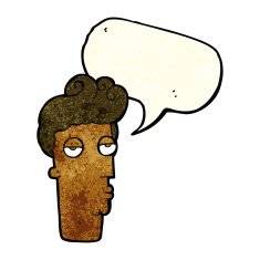 cartoon bored man's face with speech bubble N3