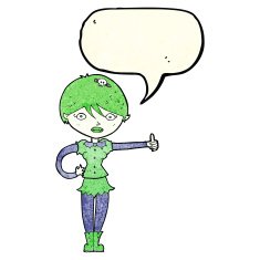 cartoon vampire girl giving thumbs up symbol with speech bubble N4