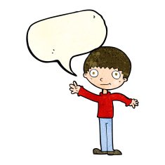 cartoon happy waving boy with speech bubble N5