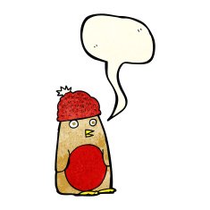 cartoon robin in hat with speech bubble N4