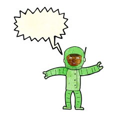 cartoon space man with speech bubble N6