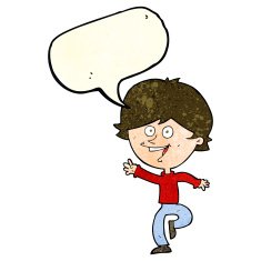 cartoon happy waving boy with speech bubble N6