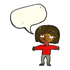 cartoon girl looking upwards with speech bubble N3